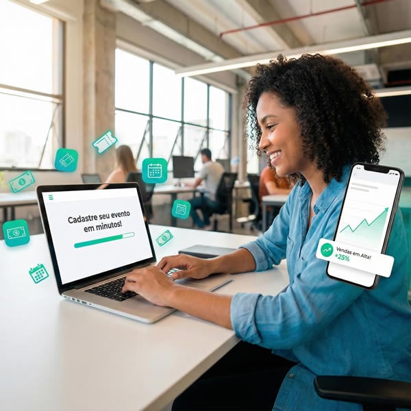 Produtor satisfeito usando a plataforma Bilheteria Express
